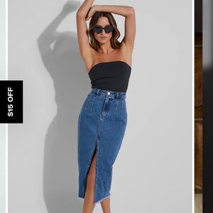 Showpo Denim Split Midi Skirt US 4